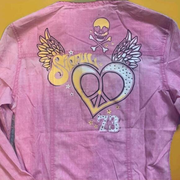 Sinful By Affliction Dead Srock Maven Pearl Snap Rhinestones Pink Small Cr2 New - Picture 2 of 4